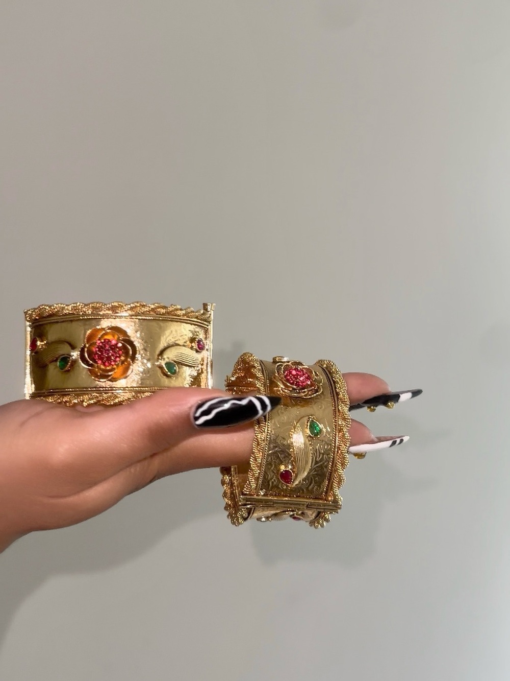 1 Gold Floral Gemstone Cuff Bracelet - Women Jewelry